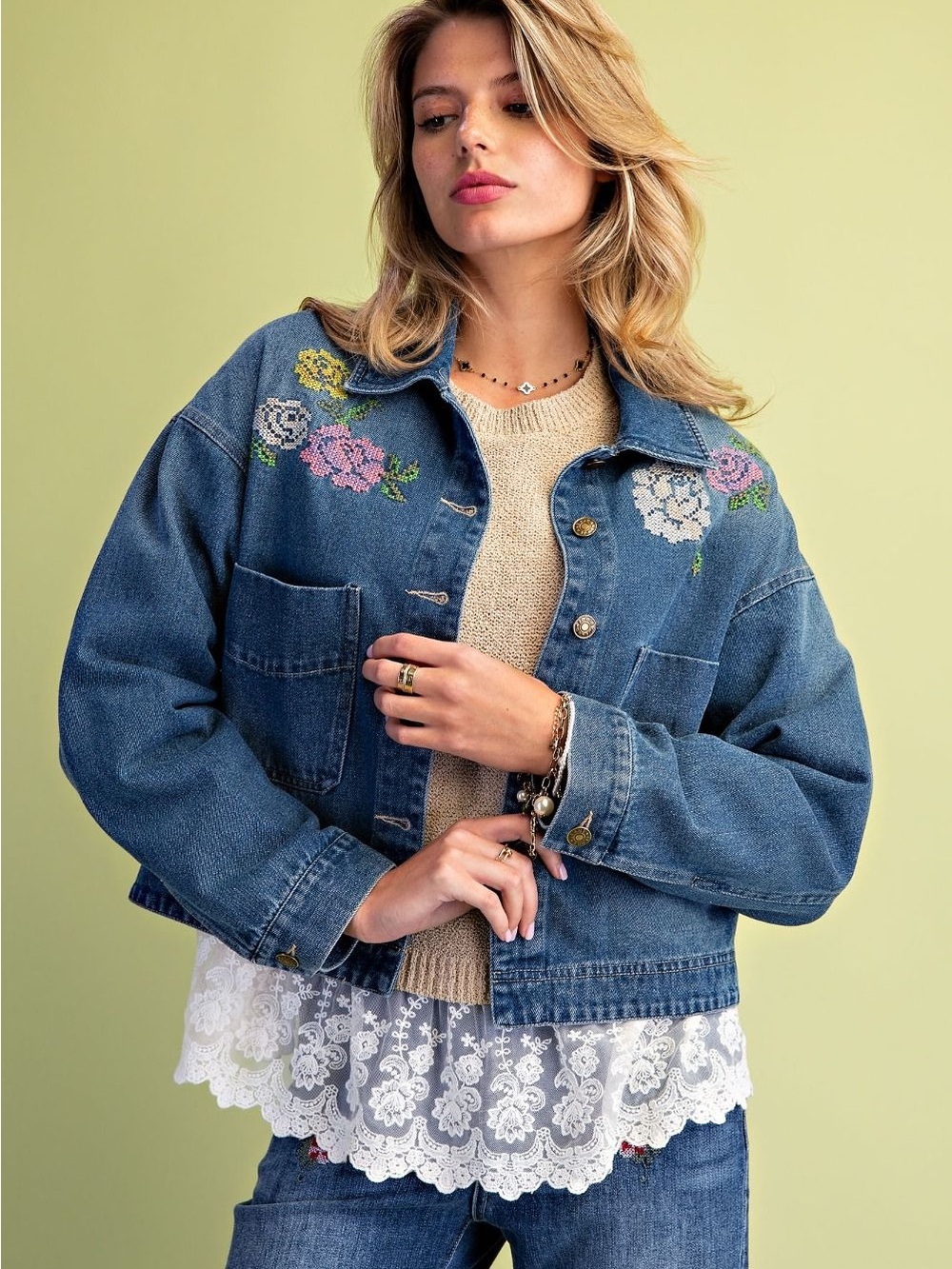 Easel Los Angeles Last Bloom Denim Jacket